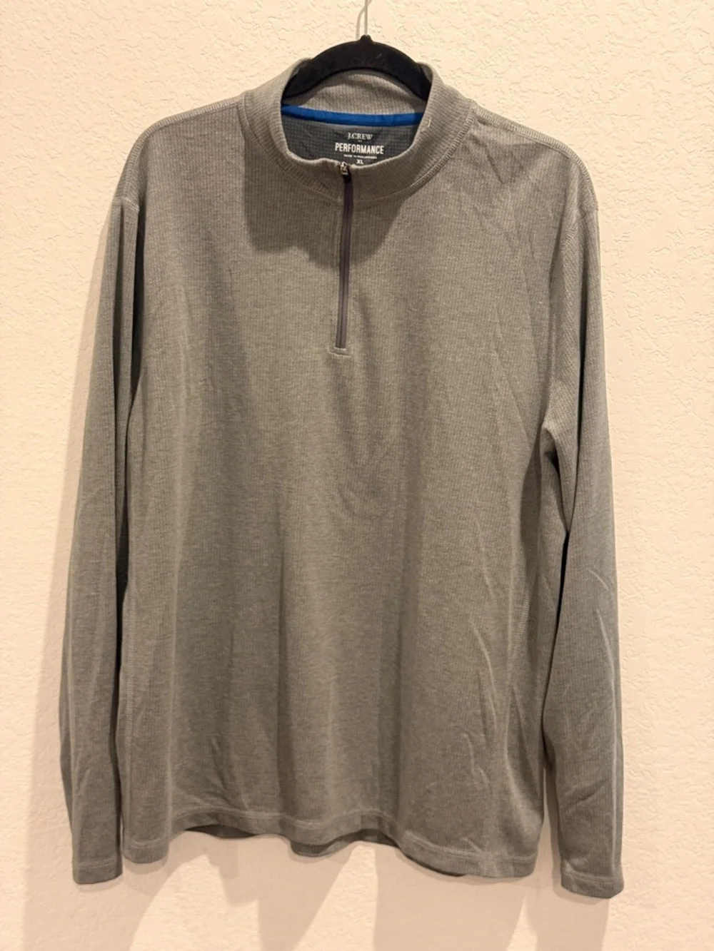 J. Crew Performance Heathered Light Gray Quarter-Zip Pullover